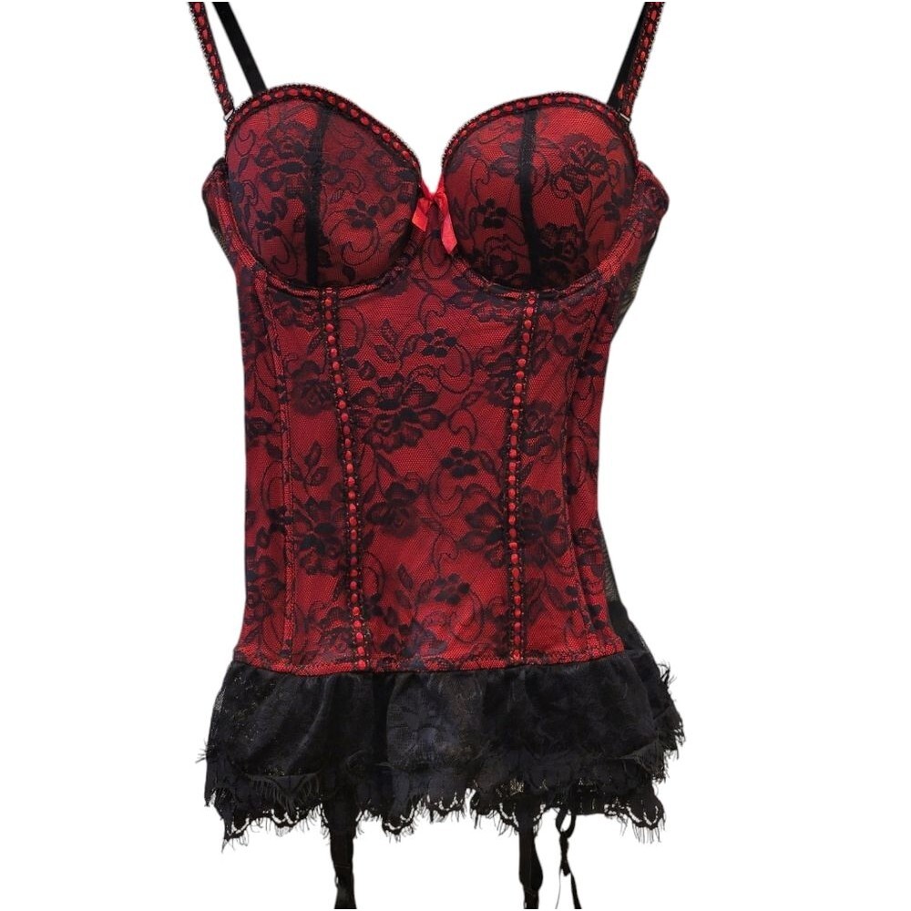 BACI Black & Red Corset Gothic Burlesque Vampy Pin -Up Bustier Lace Size XL